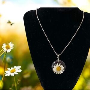 Dried Flower Resin Pendant on a silver ball chain 24”